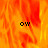 Animated orange and red flame background with three instances of the text 'ow' in black pixelated font positioned across different quadrants.