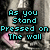 Pixelated image with cyan text over a grayscale background showing a person's lower face and pink shoes, with text reading "As you Stand Pressed on The wall" and "They march In outfit With lullabies".