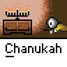 Animated contact sheet of a Chanukah-themed buddy icon showing a menorah and running stick figure across multiple frames with varying candle states and character poses.