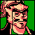 Pixelated static icon of a character with pink hair and black sunglasses against green background, rendered in 8-bit style with dithering effects.