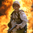 A pixelated image of a soldier in uniform holding a rifle against an orange fire background, with red text reading "support our troops..." and "help bring them home" on black