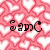Pixelated pink and white pattern with black text 'SAPC' overlaid on a starry background.