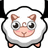 Pixelated cartoon sheep with white wool, brown ears and nose, pink cheeks, round glasses, standing on four legs.