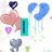 Pixelated icon with heart motifs, text elements, and color variations across repeated sections.