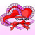 A pixelated red and purple icon features a stylized fish with a long tail, positioned above a red bow on a light pink background.