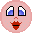 Pixelated pink circular icon with blue eyes, red lips, and brown 'J' symbol in various configurations