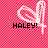 Pixelated white heart outline with a vertical line on a pink checkered background, displaying three text variations: 'HALEY!', 'allover.', and '=O'.