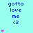 A light cyan background displays repeated blue text 'gotta love me <3' with varying pink heart counts above each instance.