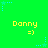 Green background with repeating yellow text 'Danny =)' and blue star patterns in pixelated style.