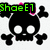 Four pixelated skull-and-crossbones icons with 'ShaeE1' text, varying colors and bow details on a white background.