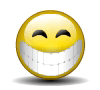 Yellow circular face with closed eyes and wide toothy grin, shown in multiple poses across a