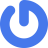 A blue circular shape with a vertical bar at the top center, forming a power symbol on a light gray background.