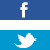 A static pixelated image divided into three horizontal bands: dark blue top, gray middle, light blue bottom. White lowercase 'f' symbol in top band; white bird silhouette in bottom band.