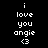 Pixelated white text on black background reads 'i love you angie <3' with identical static appearance across observations.