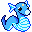 Pixelated blue dragon with white cloud-like body segments, yellow horns, and black eyes in multiple poses including curled, coiled, and standing.