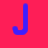 Blue lowercase letters J, i, m, m, y on a bright red background with a gray square in the bottom right corner.