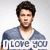 A person in a blue V-neck shirt appears with and without text overlay reading "I LOVE YOU" across the chest.