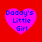 Four identical pink heart-shaped icons with blue text reading "Daddy's Little Girl" on a red background, arranged in a