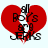 Red heart-shaped icon with black text reading 'all Boys all Girls' and 'all Boys all Girls' in pixelated font, featuring a small white star above 'all' and a red and black decorative flourish below.