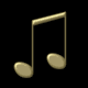 Two golden musical eighth notes with oval noteheads and stems, positioned side-by-side against a black background.