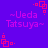 ~Ueda Tatsuya~ text in pink pixelated font on solid purple background with red square-cornered decorative elements.
