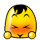 Yellow cartoon character with black hair, closed eyes, and orange cheeks in two side-by-side frames showing slight pose differences.