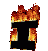 Black letter 'I' with pixelated orange and yellow flames on top, displayed in a of showing flame animation progression