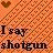 Pixelated orange background with diagonal stripes and two brown heart shapes, displaying text "I say shotgun" on the left and "You say wedding" on the right.