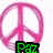 A split-screen digital icon with a pink peace symbol, green text, and smiley face on the left; two silhouetted figures forming a heart shape above purple 'Amor' text on the right.