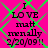 A bright pink background with green diamond-shaped patterns displays the text "I LOVE matthew 2/20/09!!" in black pixelated font.