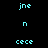 Pixelated text 'jne', 'n', and 'cece' arranged vertically over a green gradient background with varying brightness levels.