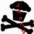 Black skull and crossbones icon with red text on the skull, showing three variations of lettering across frames.