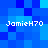 Pixelated blue background with four identical white text instances reading "JamieH70" arranged in a layout