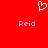 Red background with white pixelated heart symbol above two instances of the name 'Reid' in light purple text.