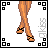 Pixel art contact sheet of a 3x3 grid showing nine frames from an animated AIM buddy icon featuring a blonde cartoon woman in various poses and text phrases.