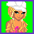 Pixel art contact sheet showing a 3x2 grid of animated frames featuring a cartoon woman with blonde hair, white head wrap, pink bikini top, and black handbag against green background with "Hott Stuff" text.