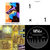 Pixelated image shows colorful abstract shapes on left, yellow-brown gradient on lower left, and dark circular object with white lines on lower right.