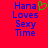 Red background with blue pixelated text reading 'Hana Loves Sexy Time' and a green heart symbol above the word 'Loves'.