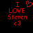 Red pixelated text and symbols on black background: 'I' with heart symbol above, 'LOVE', 'Steven', and '<3' below.