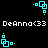 Pixelated cyan square-based icon with small dots and lines, repeated across a black background with white text reading "DeAnna<33".