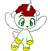 identical cartoon unicorns with red manes, green eyes, and yellow hooves on a gray background