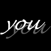 Animated sequence of a cartoon rabbit with red eyes holding an object, surrounded by repeated 'you' text on black background.