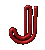 Two pixelated J-shaped icons side-by-side on gray background; left is solid red with dark outline, right is light pink with gradient and highlights.