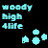 Pixelated cyan text and shapes on black background, with three distinct cyan forms on the right side.