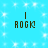 Pixelated text 'ROCK' with a vertical line above it on a light blue background with white sparkles.