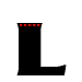 A black L-shaped figure with red patterns on its vertical stem, transitioning from partial to full coverage