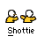Pixelated cartoon figures in yellow shirts and white hair stand side-by-side, facing each other with arms extended in a handshake pose over a gray background.