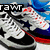 Animated sequence showing a sneaker, headphones, and a red-and-white patterned object with 'rawt' text in four