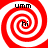 Red and white spiral pattern with "umm" text at top and "hi" text in center, displayed as four identical arranged in a