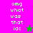 Pixelated text "omg what was that idc" on split background with green star and pink star icons.
